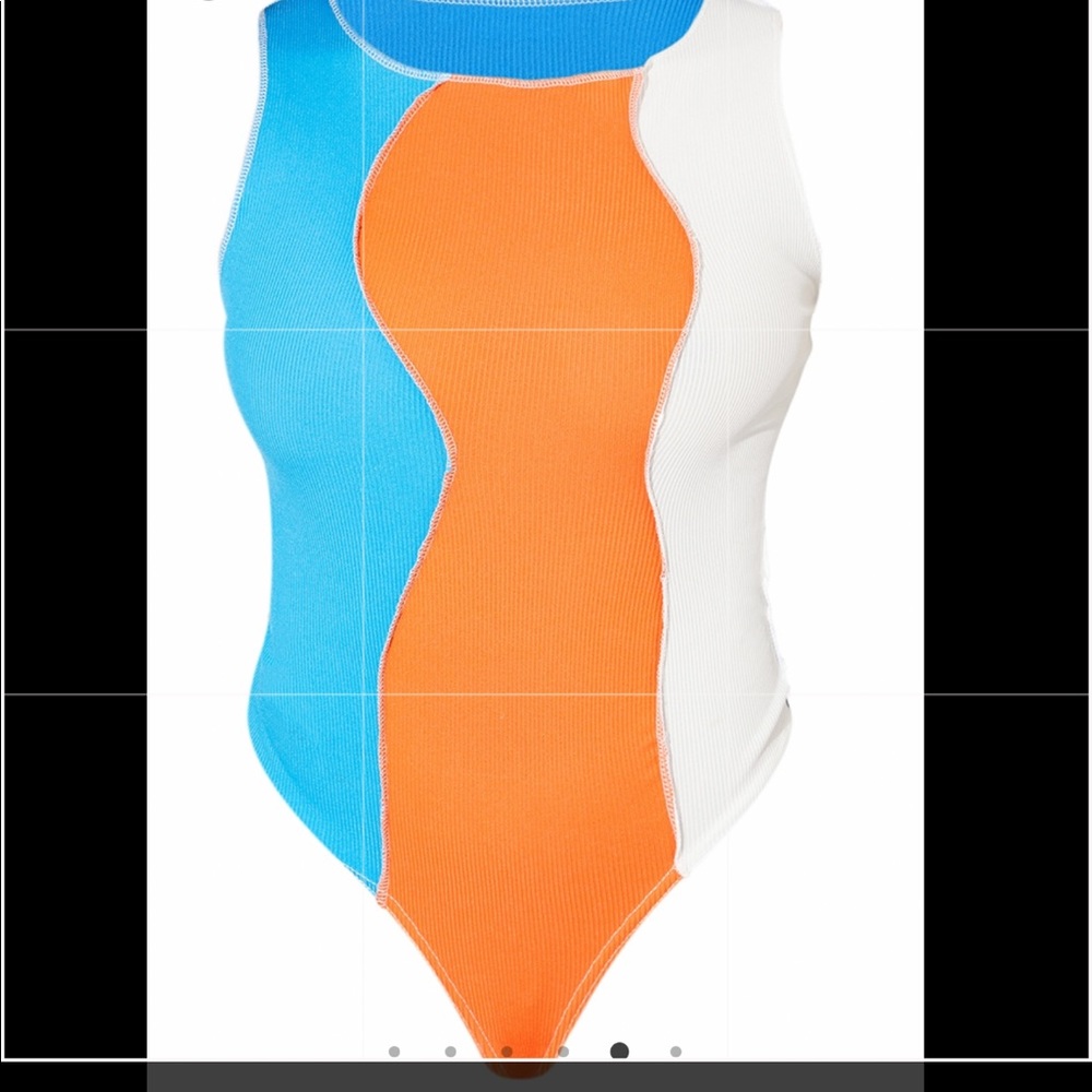 Blue Ribbed Spliced Bodysuit